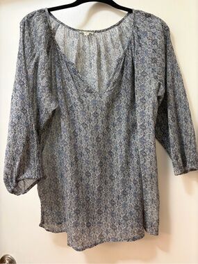 Soft Joie Blue and Cream Floral Print Top